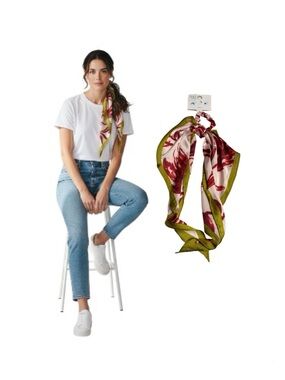 Time and Tru Floral Satin Hair Scarf & Scrunchie in Olive Green & Wine